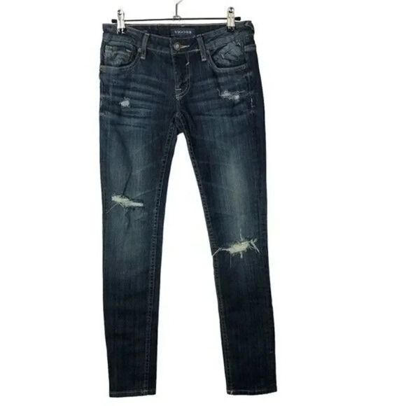 Vigoss Thompson Dark Wash Distressed Skinny Jeans 25 - Picture 1 of 3